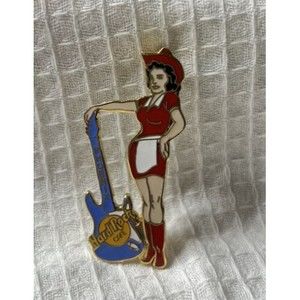 Hard Rock Cafe Phoenix Arizona Guitar Pin Cow Girl Waitress Blue Red Gold Tone